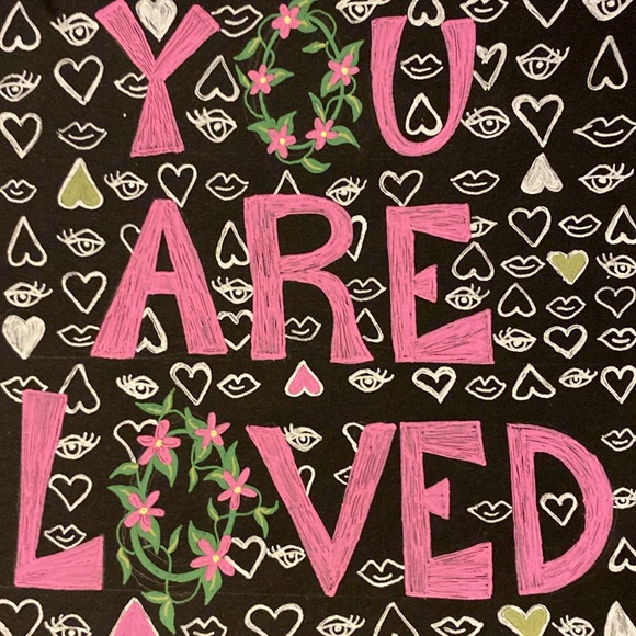 Unframed Original Art You Are Loved Word Art Drawing Illustration Hearts Lips - Picture 3 of 5